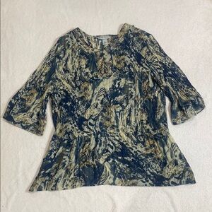 Catherines Artistic Blue and Tan Blouse Size 2X